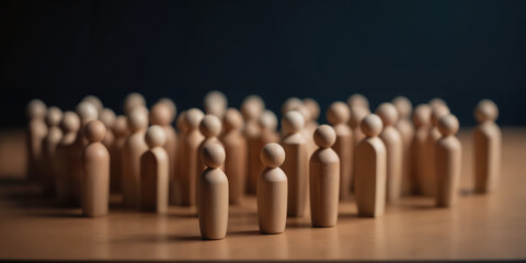 Wooden Figures Representing Population Diversity – Group of People Silhouettes on Dark Background for Demographic Statistics Analysis and World Population Day Awareness