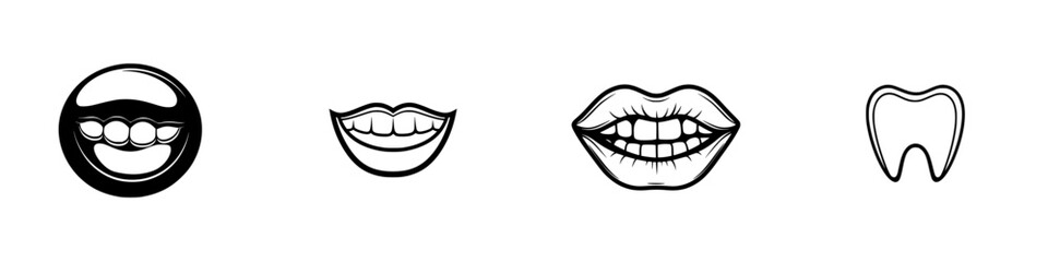 Vector illustration icons showcasing various mouth expressions and dental features for creative design projects