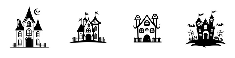 Obraz premium Vector illustration icons of spooky houses perfect for Halloween themes and decorations during autumn celebrations