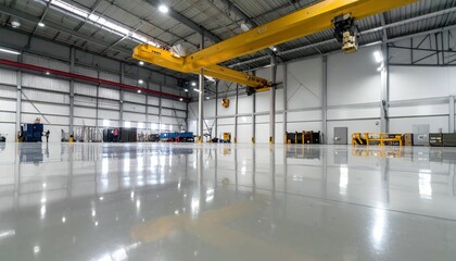 Large Industrial Warehouse with High Ceilings and Crane Equipment
