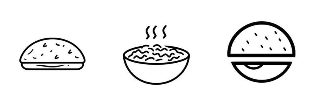 Vector illustration icons of different food items representing diverse culinary options for meal planning and enjoyment