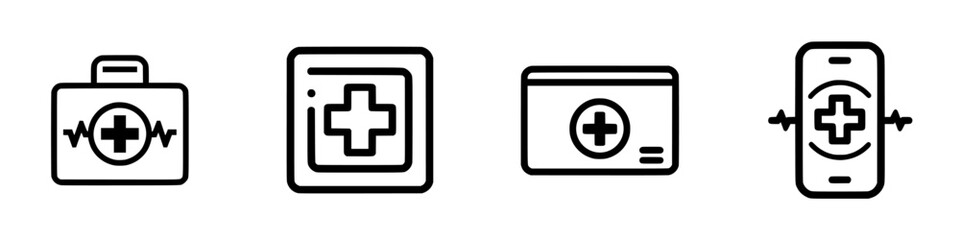 Obraz premium Vector illustration icons representing medical tools, health technology, and first aid resources for healthcare professionals and patients