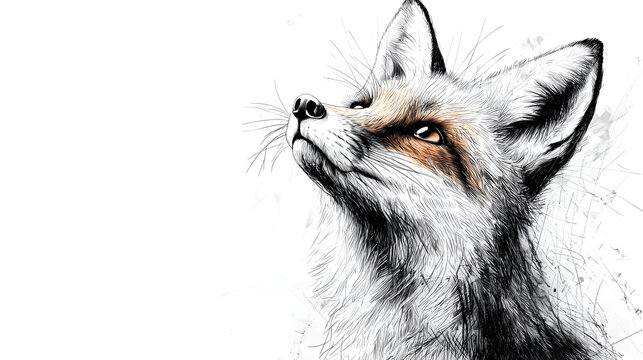 A fox is looking up at the camera