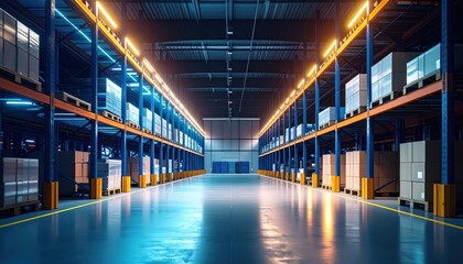 Modern Warehouse Interior with Shelving and Storage Solutions