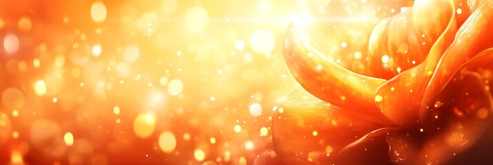 Warm-toned abstract image, glowing flower petals, bokeh background