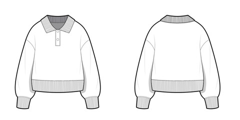 Long Sleeve Polo Sweater- Casual Wear- Flat Vector Illustration- Fashion Illustration- CAD Mock-up 