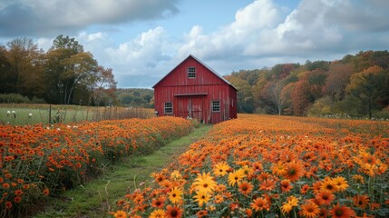 Harvest-ready pumpkin patch with fall colors