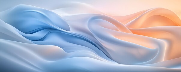 Fluid drapes of pale blue and peachy tones.