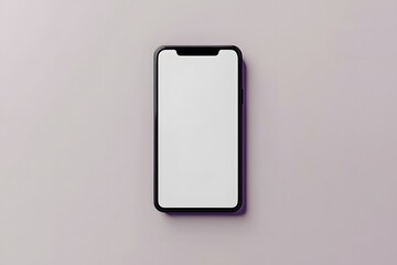 Modern smartphone with blank white screen on a minimalist soft purple background