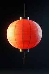 Obraz premium Glowing Red Lantern Suspended in Darkness Traditional Asian Decoration Festive Celebration Still Life
