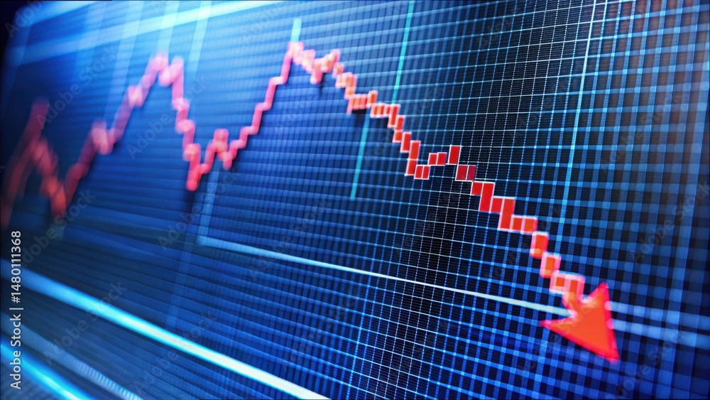 Leinwandbilder Graph of Steep Decline in Data Visualization with Red Arrow Indicator
