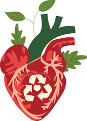 human heart and in the heart the symbol of ecology. vector illustration. ecology, conservation of nature