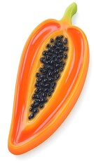 Halved papaya, vibrant orange flesh, black seeds visible