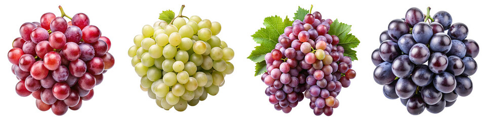 Obraz premium Assorted Grapes Varieties on Transparent Background – Red, Green, Purple and Black Grape Clusters for Food Marketing, Wine Industry, and Product Packaging Design