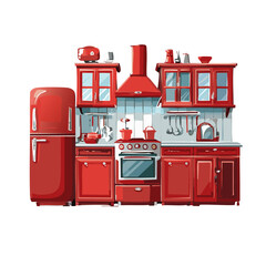 red retro kitchen white background vector icon design