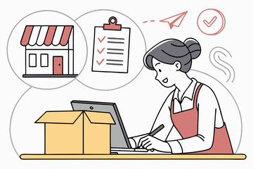 Portrait of owner asian woman freelancer sme business online shopping working checklist order and packing product, cardboard box, E-commerce, marketing, entrepreneur, Business online, startup concept