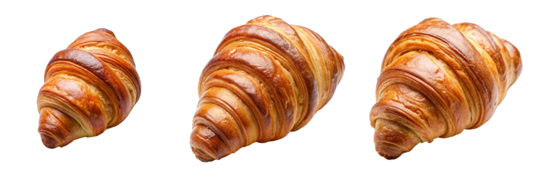 Freshly Baked Golden Croissants on Transparent Background for Bakery Menus, Food Apps, and Digital Marketing Materials