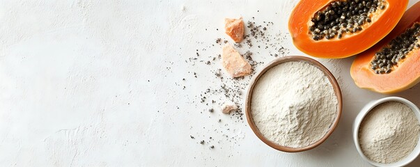 Papaya & powder blend on white backdrop