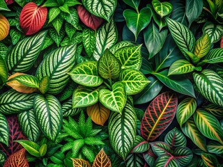 Fototapeta premium Intricate Botanical Pattern Background: Lush Green Leaves and Floral Design - Stock Photo