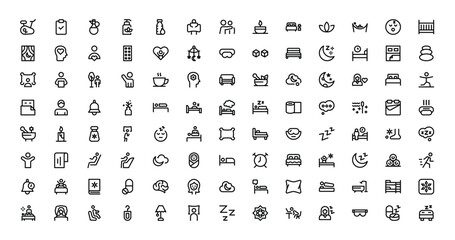 Array of simple slumber and wellness icons