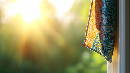 Colorful Fabric Drape Hanging From Window With Sunlight