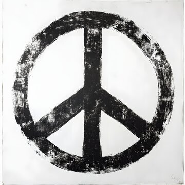 A textured, black and white peace symbol design.
