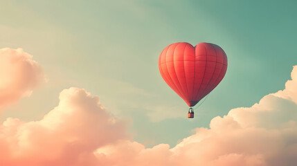 Obraz premium Heart Balloon Romance Sky Red Love Airscape Hot Air Floating Vintage Dreamlike Valentine's Day Aesthetic