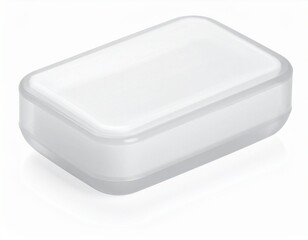 A rectangular, translucent container with a white opaque interior on a white backdrop