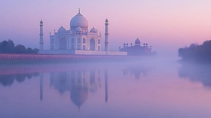 Fototapeta premium Taj Mahal sunrise, misty river