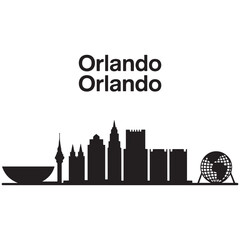 Fototapeta premium Vector Orlando skyline. Travel Orlando famous landmarks. Business and tourism concept for presentation, banner, web site. Vector black silhouette. with white background
