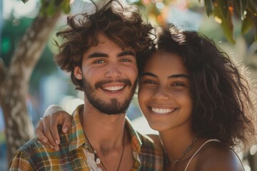 Portrait of a content couple in their 20s smiling at the camera