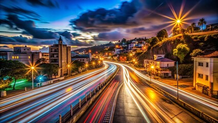 Obraz premium Long Exposure Light Trails at Bundoza, Night Photography, Cityscape