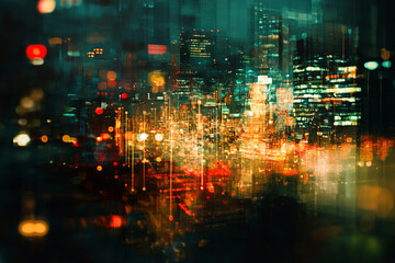 Fototapeta premium Night city lights blurred cityscape abstract art glowing buildings urban scene