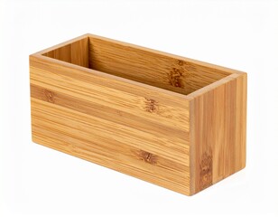 Wooden rectangular container with natural wood grain and hollow center