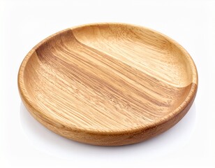 Round wooden plate shows natural grain patterns, light brown tones, and subtle shadows