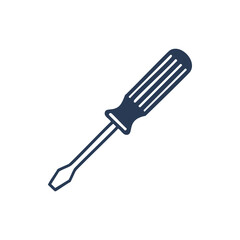 Flathead screwdriver vector icon, detailed outline of a manual tool with ribbed handle and slotted tip for turning screws, isolated on white background.