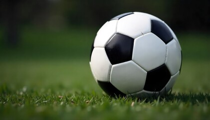 Close-up shot of a classic black and white soccer ball , pattern, sphere