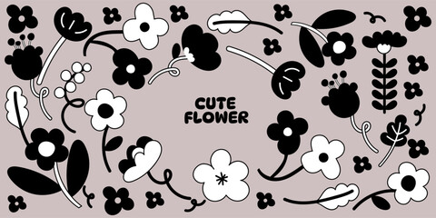 Hand drawn flower doodle set. Abstract origami flowers icons background. style for banners, wallpaper, posters, websites, online shopping.Vector illustration design and creative idea.