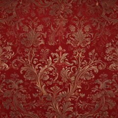 Deep crimson damask, opulent swirls & intricate detailing,  arabesque,  floral