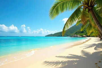 Golden sand beach bathed in sunshine, clear blue water Perfect summer scene , ripple, water