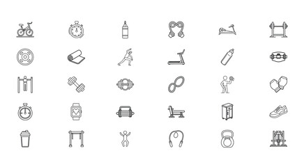 Line icons depicting sports equipment