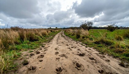 Footprints on a Natural Pathway Through Peaceful Grassland Terrain