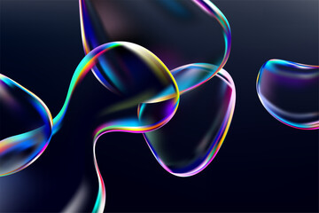 Abstract background of iridescent liquid bubbles. 3D Transparent fluid  drops.
