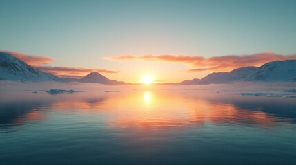 Arctic sunset over frozen water