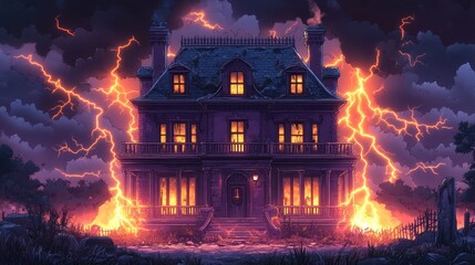 Haunted Mansion Storm Night Game Background