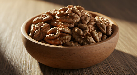 Obraz premium Bowl of Fresh Walnut Halves on Wood