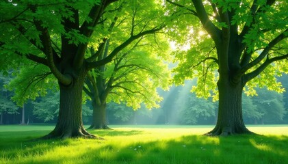 Obraz premium Soft beech tree canopy, light green hue, peaceful scene , branch, outdoor