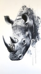 Monochromatic rhinoceros portrait, detailed and dramatic.