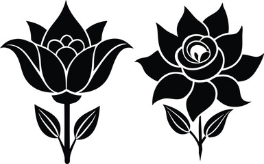 Obraz premium set of black and white flowers