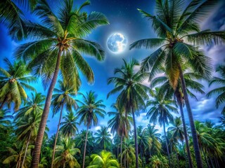 Majestic Palm Tree Forest, Tropical Paradise, Vibrant Blue Sky, Exotic Nature Background
